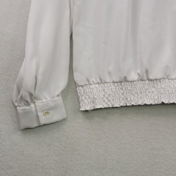 VTG Gailord White Sz 8 Lg-Slve Blouse Placket Button Front Smocked Hem *callout - Picture 2 of 12